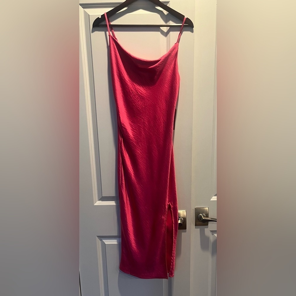 J For Justify Satin Slip Dress Size S Midi Dress Hot Pink NWT